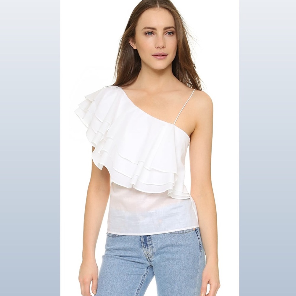 Designers Remix White Ruffled One Shoulder Top